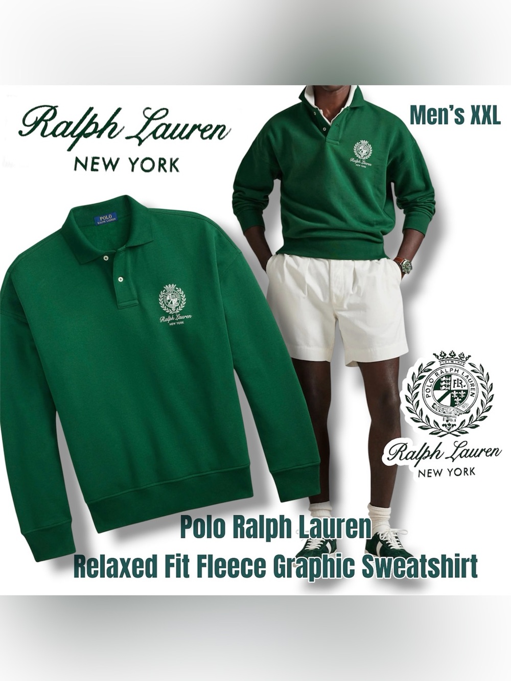 Polo Ralph Lauren Relaxed Fit Fleece Graphic Sweatshirt, Men’s XXL Forrest Green